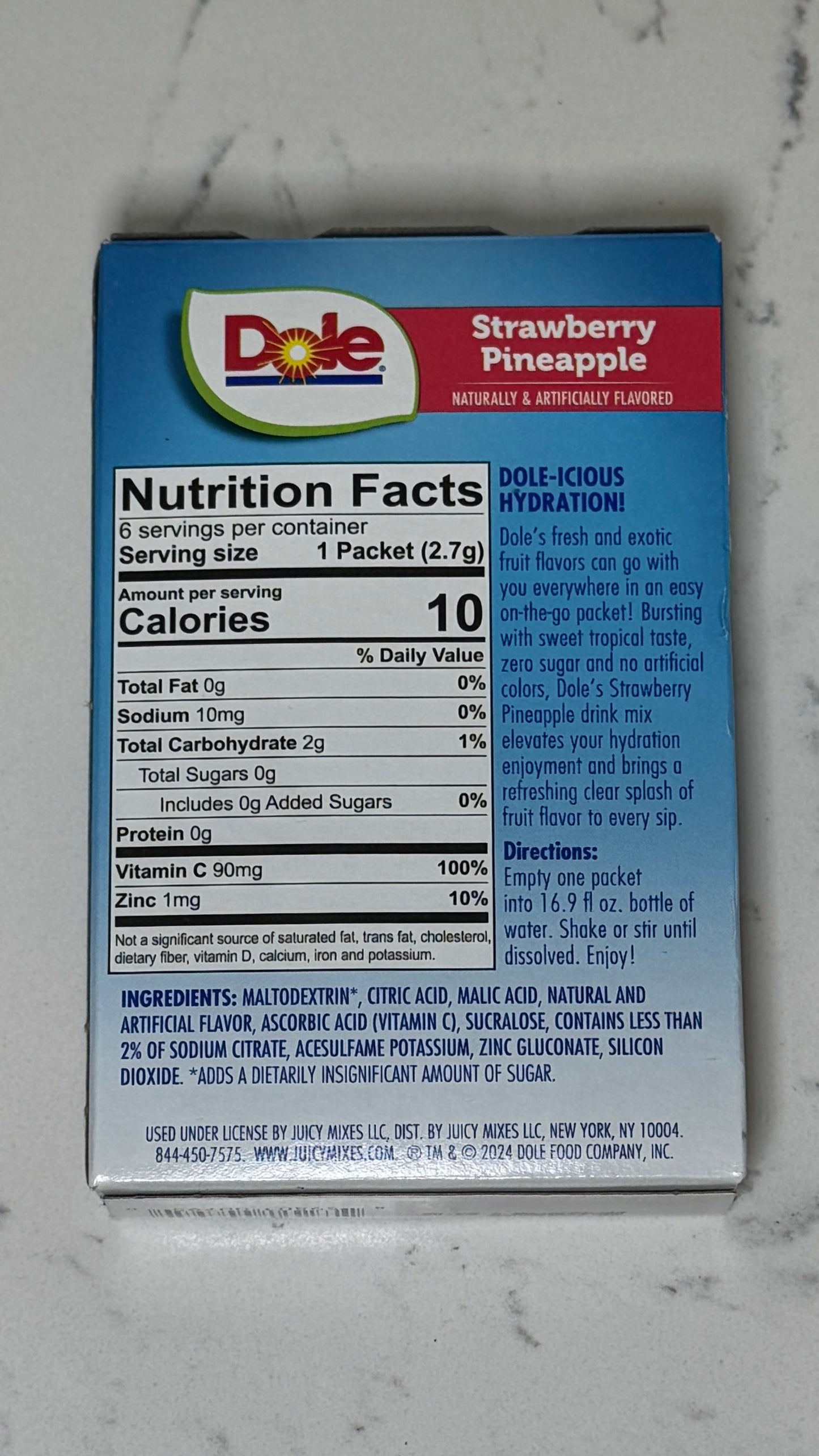 Dole Sugar-Free Strawberry Pineapple Drink Sachets X 6